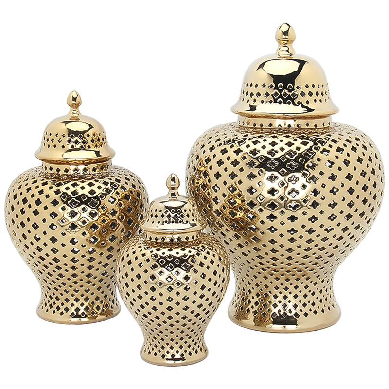 Ваза с крышкой Gold Ceramic Carving Vase Глянцевое золото Ваза с крышкой Gold Ceramic Carving Vase Глянцевое золото во Владивостоке | Loft Concept