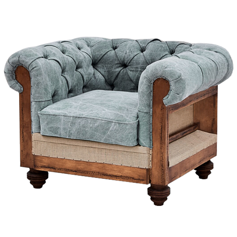 Кресло Deconstructed Chesterfield Armchair Gray Blue Серо-голубой Коричневый Бежево-серый Кресло Deconstructed Chesterfield Armchair Gray Blue Серо-голубой Коричневый Бежево-серый во Владивостоке | Loft Concept