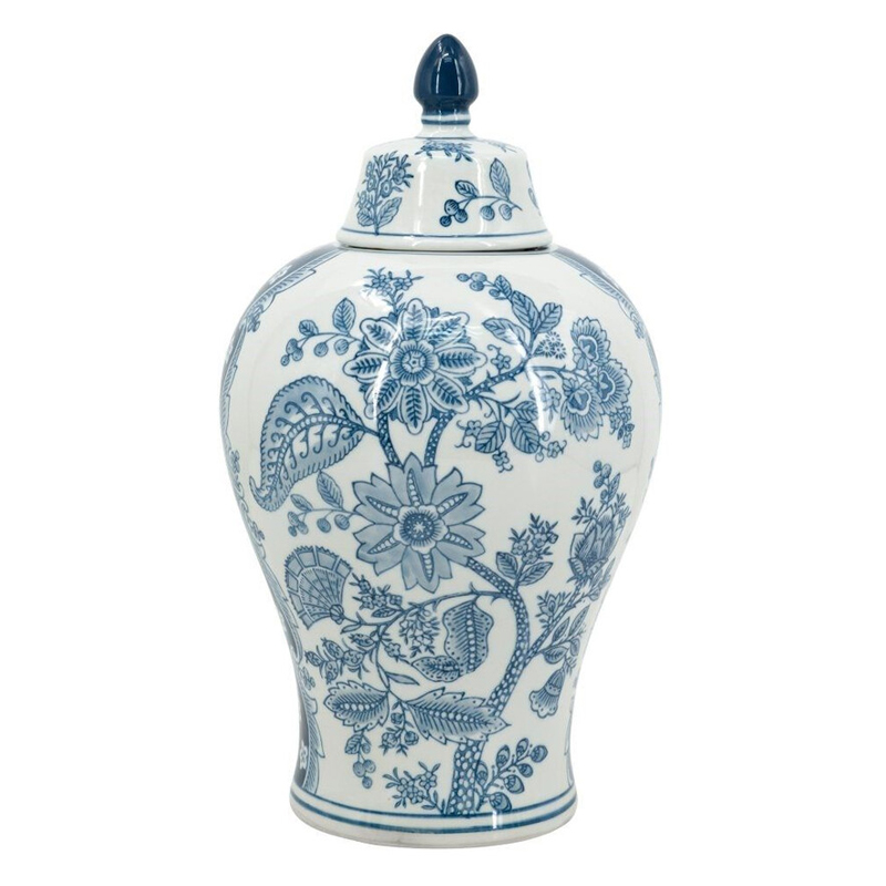 Ваза с крышкой и голубым цветочным рисунком 37 см Blue & White Ornament Белый Голубой Ваза с крышкой и голубым цветочным рисунком 37 см Blue & White Ornament Белый Голубой во Владивостоке | Loft Concept