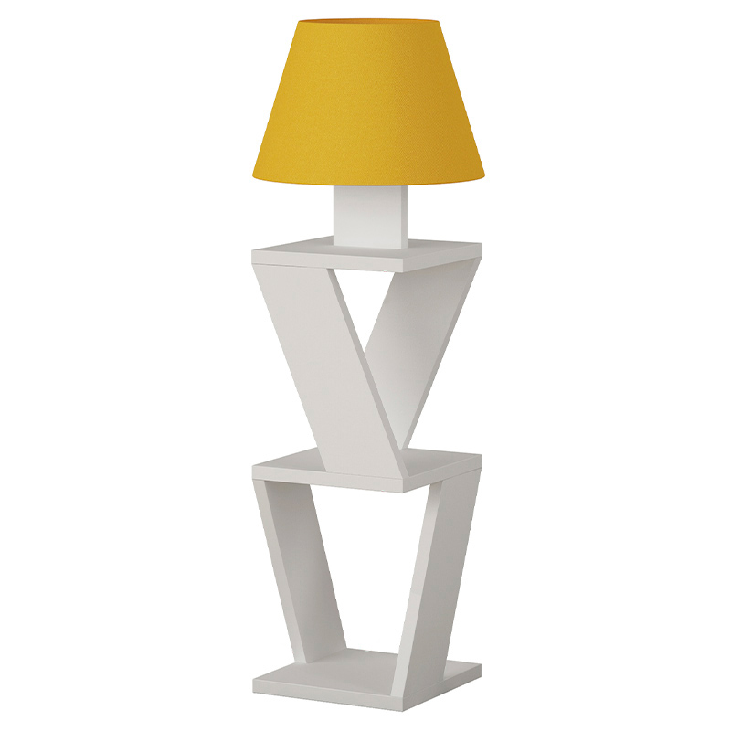 Торшер с белым каркасом с 2-мя полками и желтым тканевым абажуром KOZENA SIDE FLOOR LAMP YELLOW Белый Желтый во Владивостоке | Loft Concept 