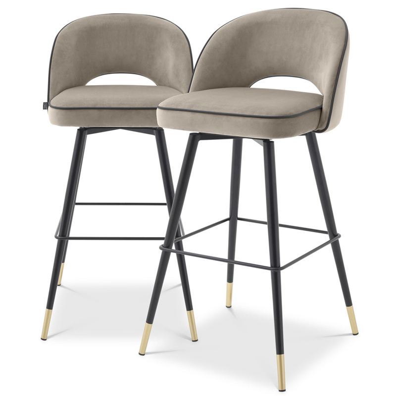 Комплект барных стульев Eichholtz Bar Stool Cliff set of 2 greige Черный Латунь Бежево-серый Комплект барных стульев Eichholtz Bar Stool Cliff set of 2 greige Черный Латунь Бежево-серый во Владивостоке | Loft Concept