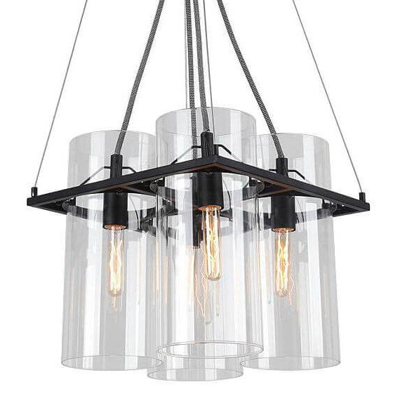 Люстра Glass Cylinder Chandelier Прозрачный Черный Люстра Glass Cylinder Chandelier Прозрачный Черный во Владивостоке | Loft Concept