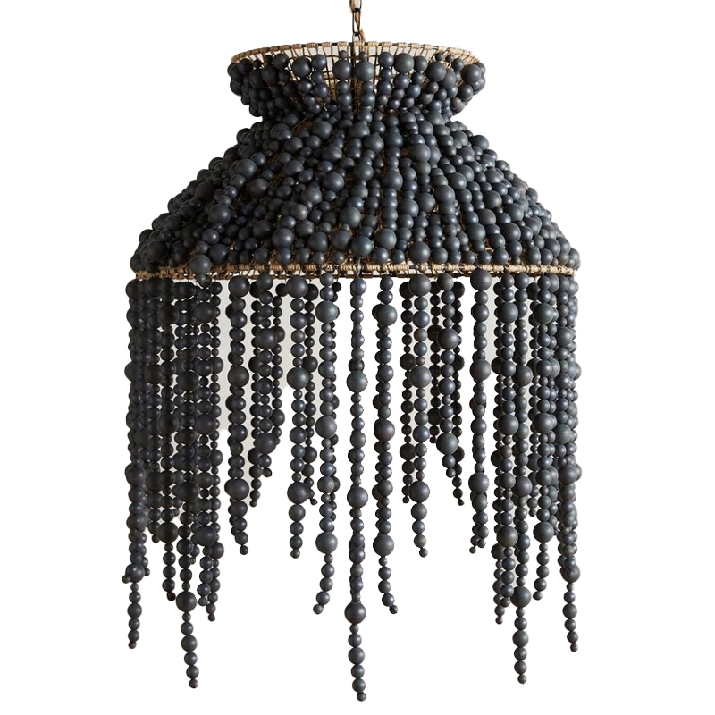 Подвесной светильник с абажуром украшенным черными бусинами Wooden Beads Chandelier Black Черный Коричневый Подвесной светильник с абажуром украшенным черными бусинами Wooden Beads Chandelier Black Черный Коричневый во Владивостоке | Loft Concept