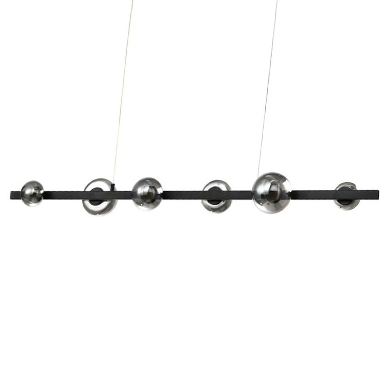 Люстра светодиодная линейная с 6-ю круглыми серыми плафонами Iona Chandelier Black Черный Серый Люстра светодиодная линейная с 6-ю круглыми серыми плафонами Iona Chandelier Black Черный Серый во Владивостоке | Loft Concept
