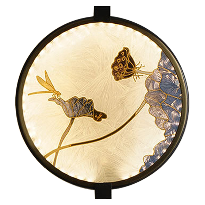 Настенный светильник Lotus Flowers and Dragonfly Round Wall Lamp Черный Латунь Бежевый Серый Настенный светильник Lotus Flowers and Dragonfly Round Wall Lamp Черный Латунь Бежевый Серый во Владивостоке | Loft Concept