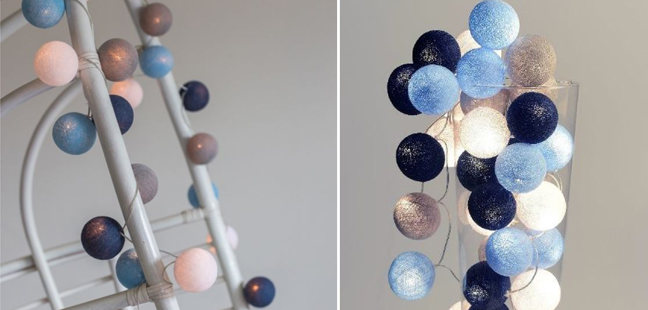 Гирлянда хлопковые фонарики Сotton Ball Sailor Blue - Loft-Concept во Владивостоке