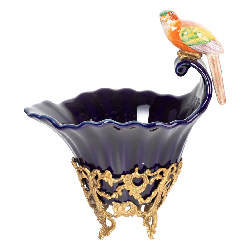 Чаша темно-синего цвета из фарфора с разноцветной птичкой Eden Garden porcelain and bronze Темно-синий Бронза Мульти Чаша темно-синего цвета из фарфора с разноцветной птичкой Eden Garden porcelain and bronze Темно-синий Бронза Мульти во Владивостоке | Loft Concept