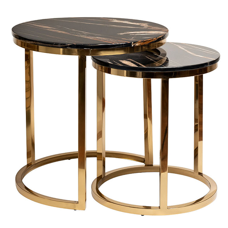 Комплект приставных столов Hewdonald Black Side Tables Глянцевое золото Черный во Владивостоке | Loft Concept 