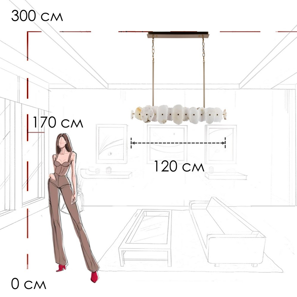 Подвесной светильник с фигурными элементами из белого алебастра Cryptocrystalline Stone во Владивостоке