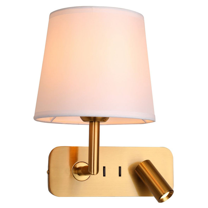 Бра с абажуром Trumpet Lamp Brass 2 лампы Латунь Белый Бежевый Бра с абажуром Trumpet Lamp Brass 2 лампы Латунь Белый Бежевый во Владивостоке | Loft Concept