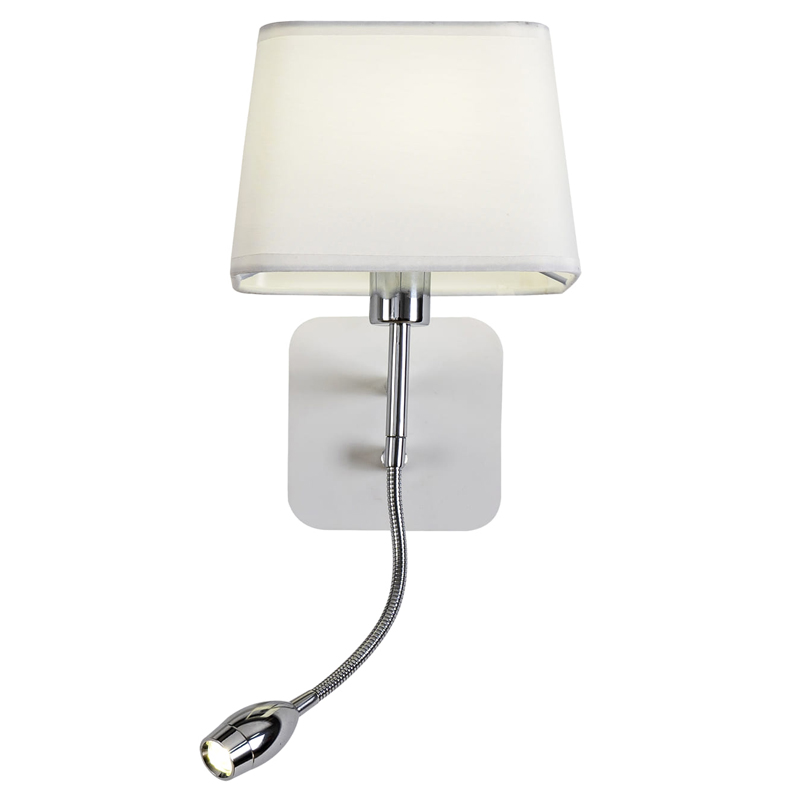 Бра с абажуром и гибким спотом Trumpet Lamp Хром Белый Бра с абажуром и гибким спотом Trumpet Lamp Хром Белый во Владивостоке | Loft Concept