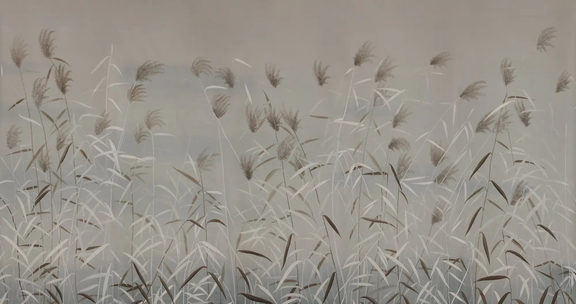 Обои ручная роспись Wild Grasses Special Colourway on Pale Grey dyed silk Обои ручная роспись Wild Grasses Special Colourway on Pale Grey dyed silk - постер Loft-Concept во Владивостоке