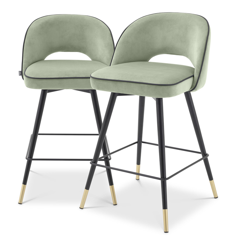 Комплект полубарных стульев Eichholtz Counter Stool Cliff set of 2 pistache green Зеленый шалфей Черный Латунь Комплект полубарных стульев Eichholtz Counter Stool Cliff set of 2 pistache green Зеленый шалфей Черный Латунь во Владивостоке | Loft Concept