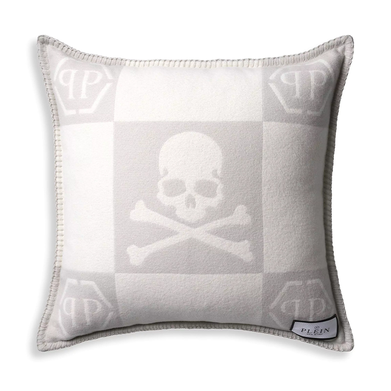 Подушка Philipp Plein Cushion Cashmere Skull 45 x 45 Grey Серый Белый во Владивостоке | Loft Concept 