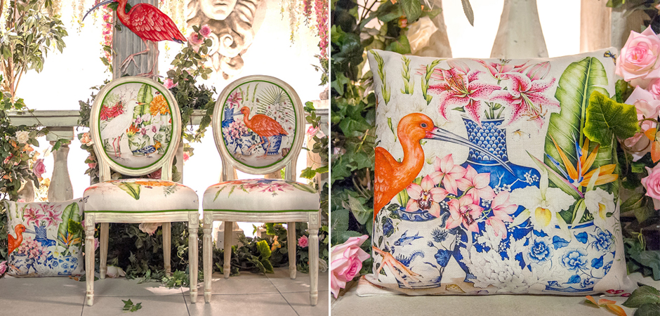 Декоративная подушка Flowers and Scarlet Ibis Pillow Декоративная подушка Flowers and Scarlet Ibis Pillow - Loft-Concept во Владивостоке