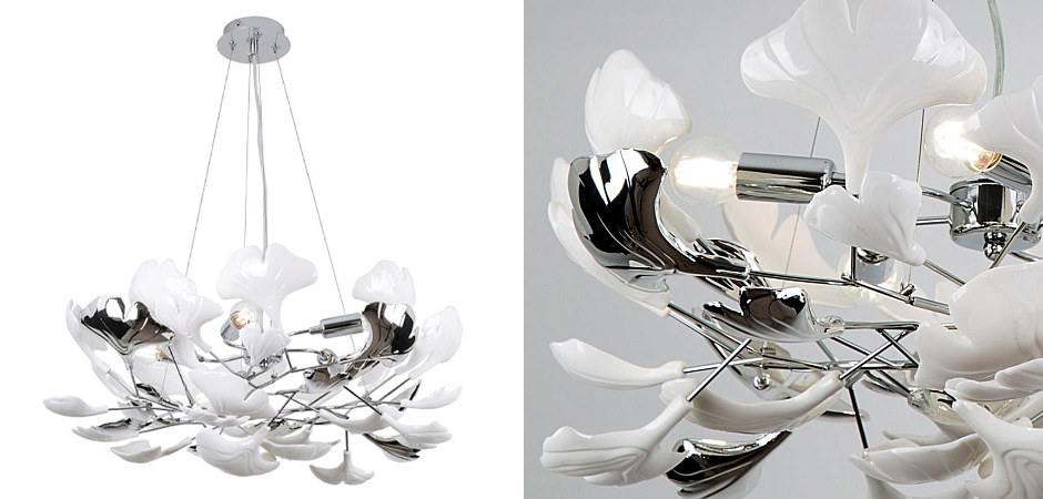Люстра Wintery flover Chrome с Белыми декоративными плафонами Люстра Wintery flover Chrome с Белыми декоративными плафонами - Loft-Concept во Владивостоке