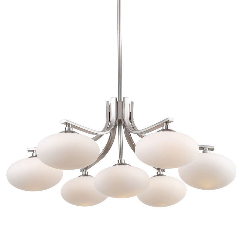 Люстра с овальными белыми плафонами Mushrooms Lamp Никель Белый Люстра с овальными белыми плафонами Mushrooms Lamp Никель Белый во Владивостоке | Loft Concept