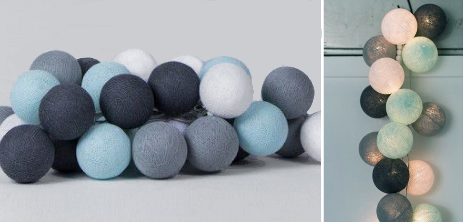 Гирлянда хлопковые фонарики Сotton Ball Aqua-Grey - Loft-Concept во Владивостоке
