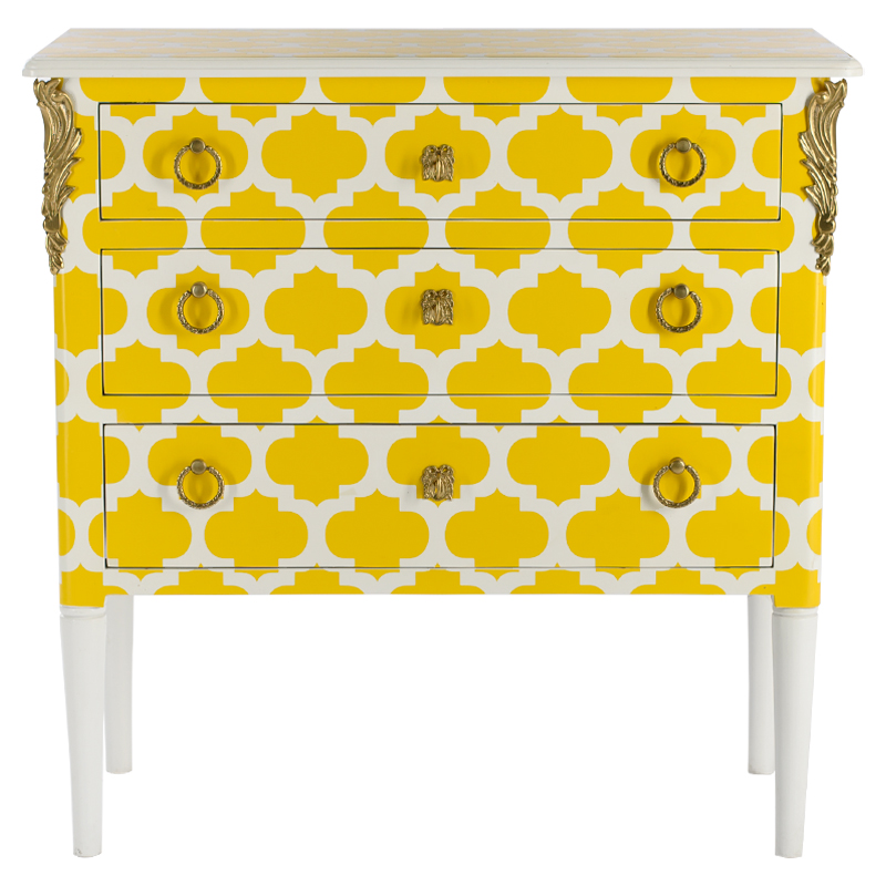 Комод с орнаментом четырехлистник L.XV CHEST OF DRAWERS Garland Желтый Желтый Белый Золотой Комод с орнаментом четырехлистник L.XV CHEST OF DRAWERS Garland Желтый Желтый Белый Золотой во Владивостоке | Loft Concept
