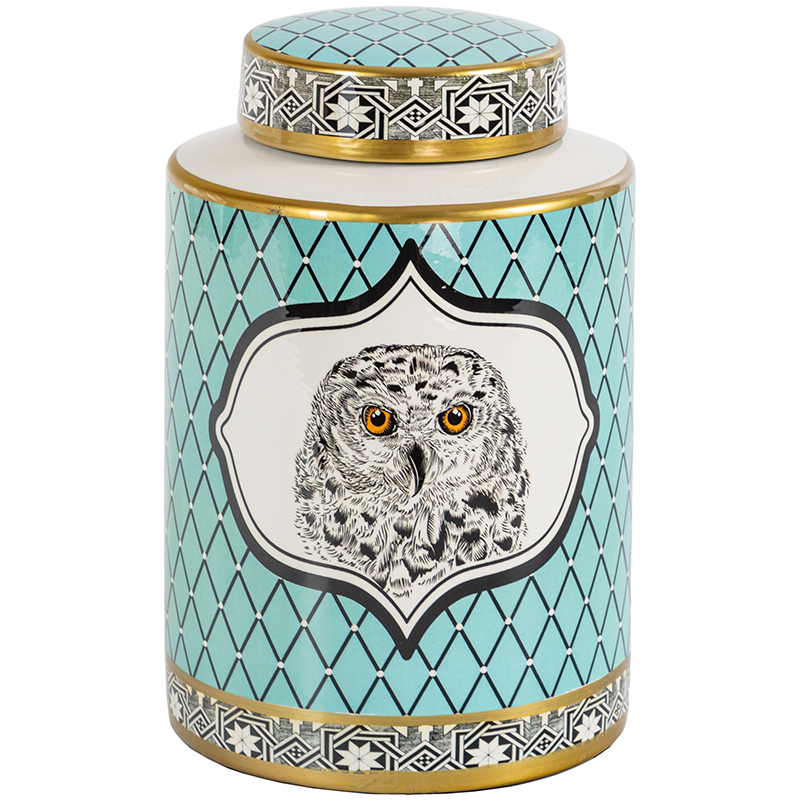 Ваза с крышкой Owl Collection Turquoise Vase Бирюзовый Черно-белый Золотой Ваза с крышкой Owl Collection Turquoise Vase Бирюзовый Черно-белый Золотой во Владивостоке | Loft Concept
