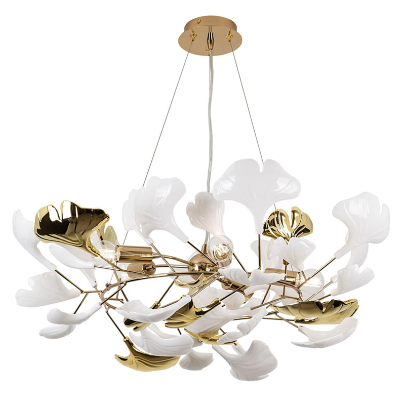 Люстра Wintery flover Gold с Белыми декоративными плафонами Золотой Белый Люстра Wintery flover Gold с Белыми декоративными плафонами Золотой Белый во Владивостоке | Loft Concept