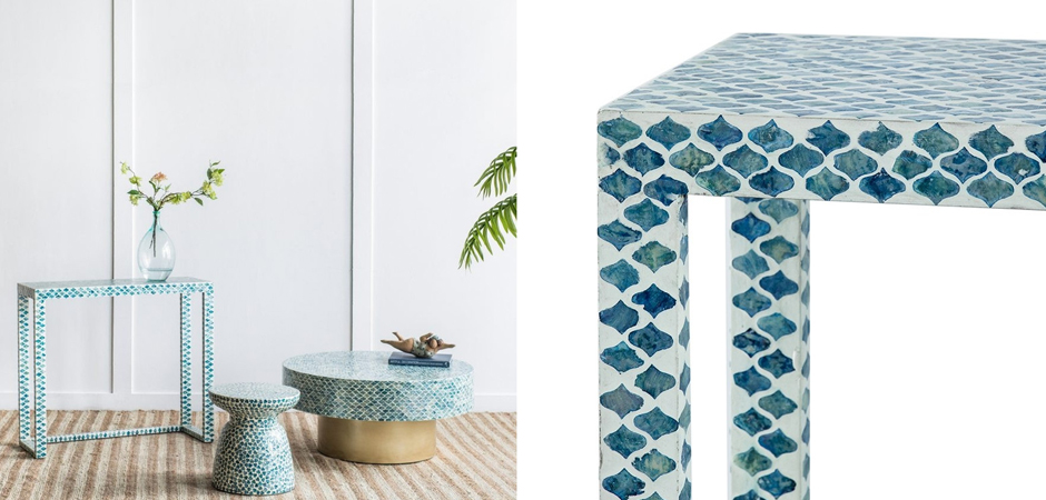 Консоль Bone Inlay Blue из раковин устриц Консоль Bone Inlay Blue из раковин устриц - Loft-Concept во Владивостоке