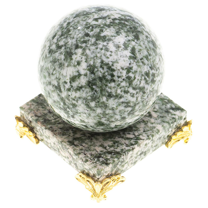 Шар декоративный на подставке из натурального камня Жадеит Natural Stone Spheres 6 см Зеленый Белый Золотой Шар декоративный на подставке из натурального камня Жадеит Natural Stone Spheres 6 см Зеленый Белый Золотой во Владивостоке | Loft Concept