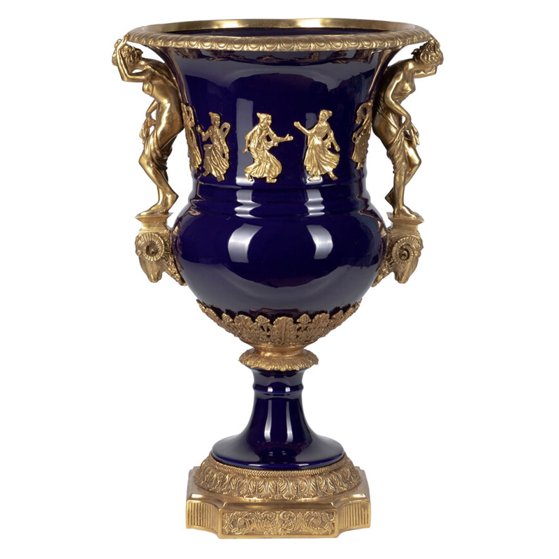 Ваза темно-синего цвета из фарфора с бронзовыми ручками в виде фигур Eden Garden porcelain and bronze Темно-синий Бронза Ваза темно-синего цвета из фарфора с бронзовыми ручками в виде фигур Eden Garden porcelain and bronze Темно-синий Бронза во Владивостоке | Loft Concept