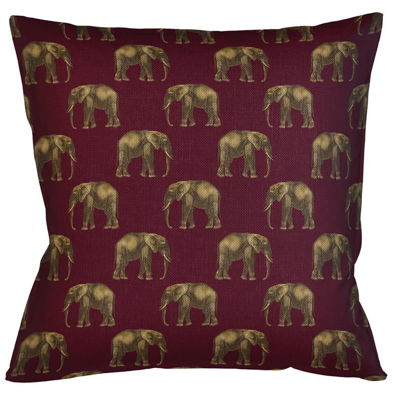 Декоративная подушка с узором из слонов Home Safari Red Коричневый Бургундский красный Декоративная подушка с узором из слонов Home Safari Red Коричневый Бургундский красный во Владивостоке | Loft Concept