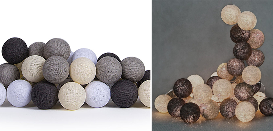 Гирлянда хлопковые фонарики Сotton Ball Taupe - Loft-Concept во Владивостоке