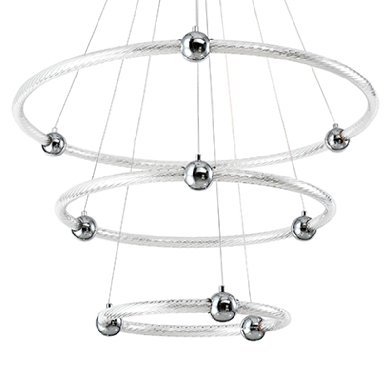 Люстра подвесная трехъярусная c плафонами в виде колец Lighting Rings Silver Серебряный Белый Люстра подвесная трехъярусная c плафонами в виде колец Lighting Rings Silver Серебряный Белый во Владивостоке | Loft Concept