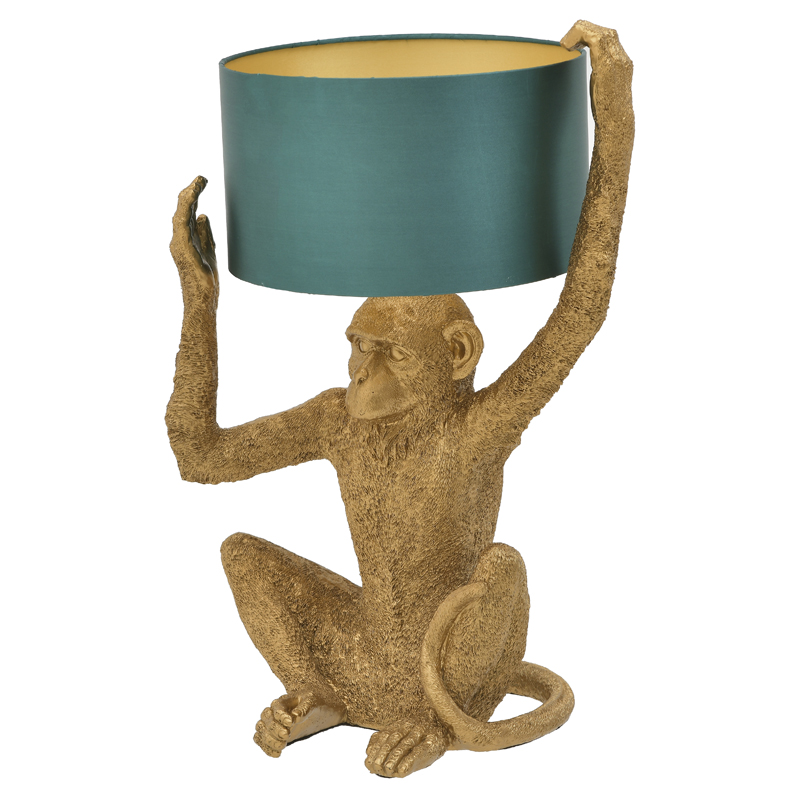 Настольная лампа Gold Monkey Holding Lampshade Золотой Бирюзовый Настольная лампа Gold Monkey Holding Lampshade Золотой Бирюзовый во Владивостоке | Loft Concept