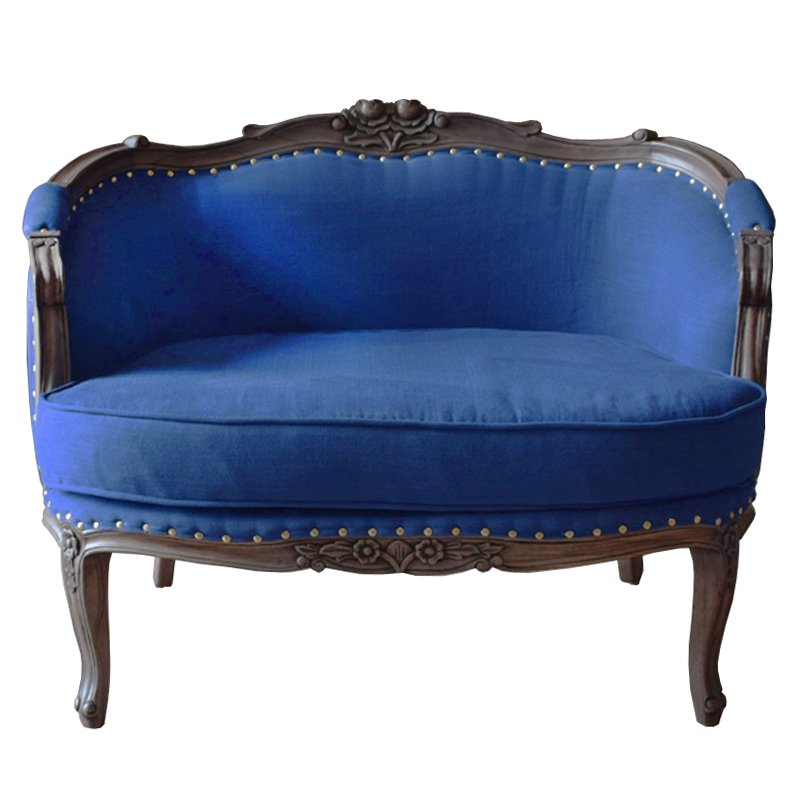 Кресло L.XV MARQUISE GONDOLA CHAIR blue linen Синий Дерево Темно-Серый во Владивостоке | Loft Concept 