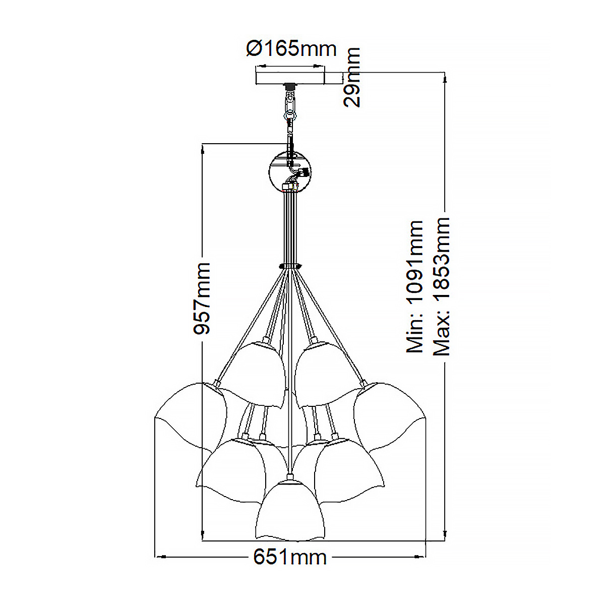 Люстра с 15-ю белыми  плафонами с золотой внутренней поверхностью Hinkley во Владивостоке
