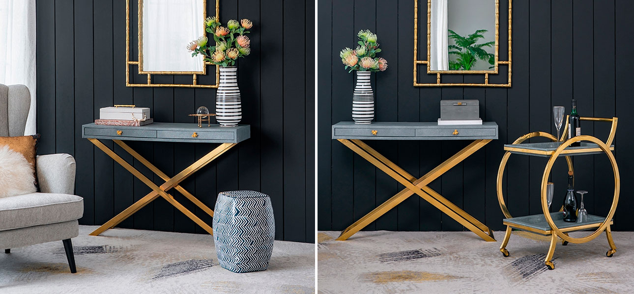 Столик с кожаной столешницей серый цвет Joan - фото №3