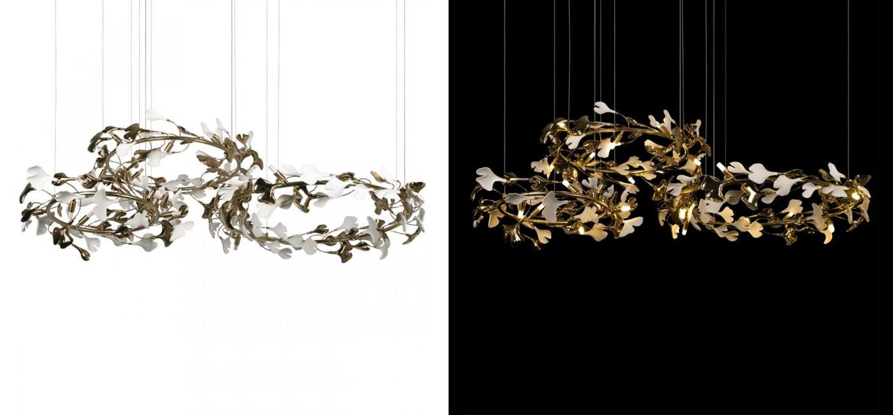 Люстра Триптих Wintery flover Gold с Белыми плафонами - фото