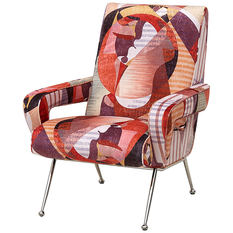 Кресло Face Geometric Print Armchair Мульти Красный Серебряный Кресло Face Geometric Print Armchair Мульти Красный Серебряный во Владивостоке | Loft Concept