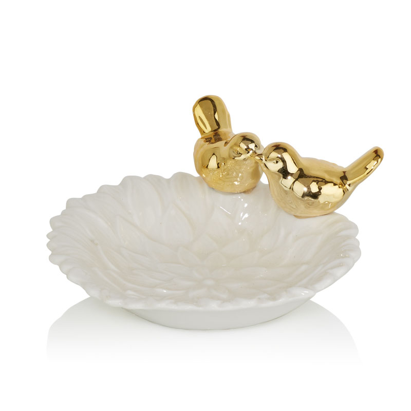 Блюдо Decorative Dish Birds Kiss Белый Глянцевое золото во Владивостоке | Loft Concept 