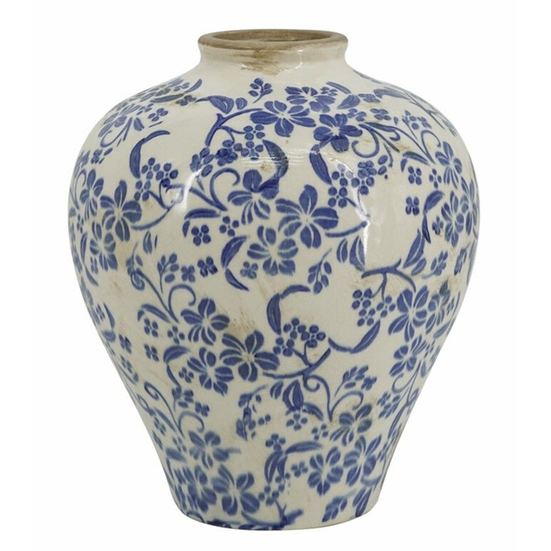 Ваза округлой формы с синим цветочным узором Blue & White Ornament Белый Синий Ваза округлой формы с синим цветочным узором Blue & White Ornament Белый Синий во Владивостоке | Loft Concept