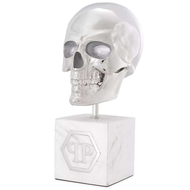Статуэтка Philipp Plein Platinum Skull L Белый Мрамор Bianco Серебряный во Владивостоке | Loft Concept 