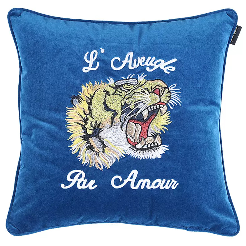 Декоративная подушка Стиль Gucci Tiger Blue Cushion Синий Желтый Белый Черный Декоративная подушка Стиль Gucci Tiger Blue Cushion Синий Желтый Белый Черный во Владивостоке | Loft Concept