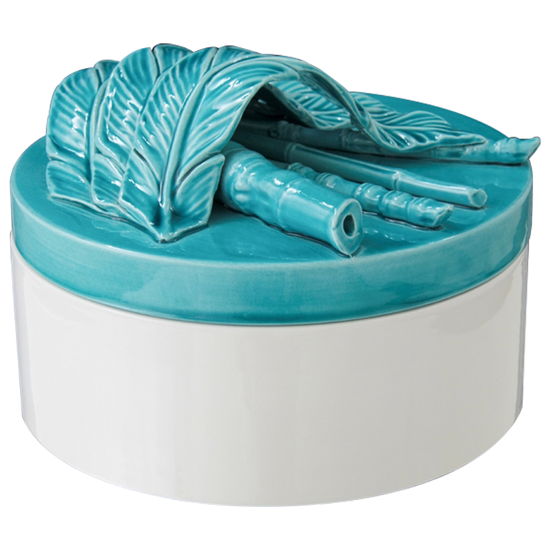 Шкатулка Ceramic Feathers Бирюзовый Белый Шкатулка Ceramic Feathers Бирюзовый Белый во Владивостоке | Loft Concept