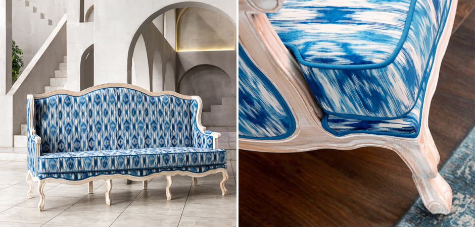 Трехместный диван с голубым узором Ikat Pattern Трехместный диван с голубым узором Ikat Pattern - Loft-Concept во Владивостоке