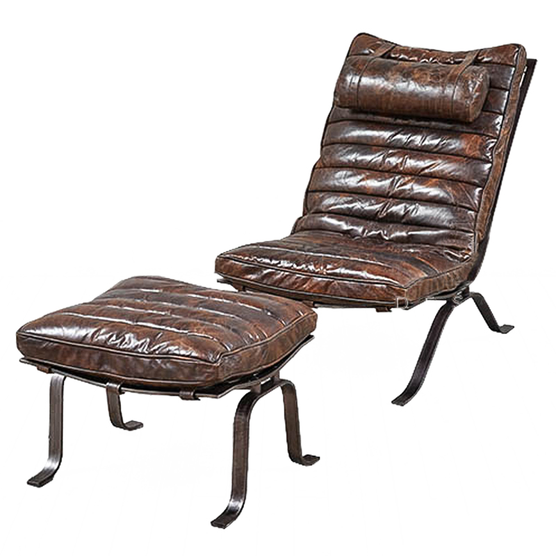 Кресло и оттоманка Loft Chillout Armchair Коричневый винтаж Металлик винтаж Кресло и оттоманка Loft Chillout Armchair Коричневый винтаж Металлик винтаж во Владивостоке | Loft Concept