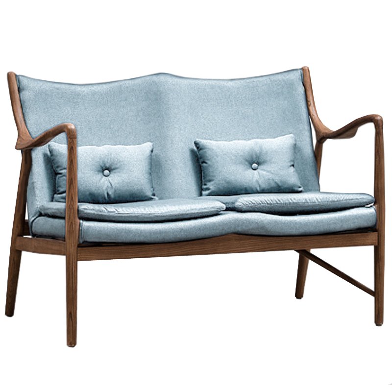 Диван Makeshift Loveseat Sofa light blue linen Голубой Дерево Табак Диван Makeshift Loveseat Sofa light blue linen Голубой Дерево Табак во Владивостоке | Loft Concept