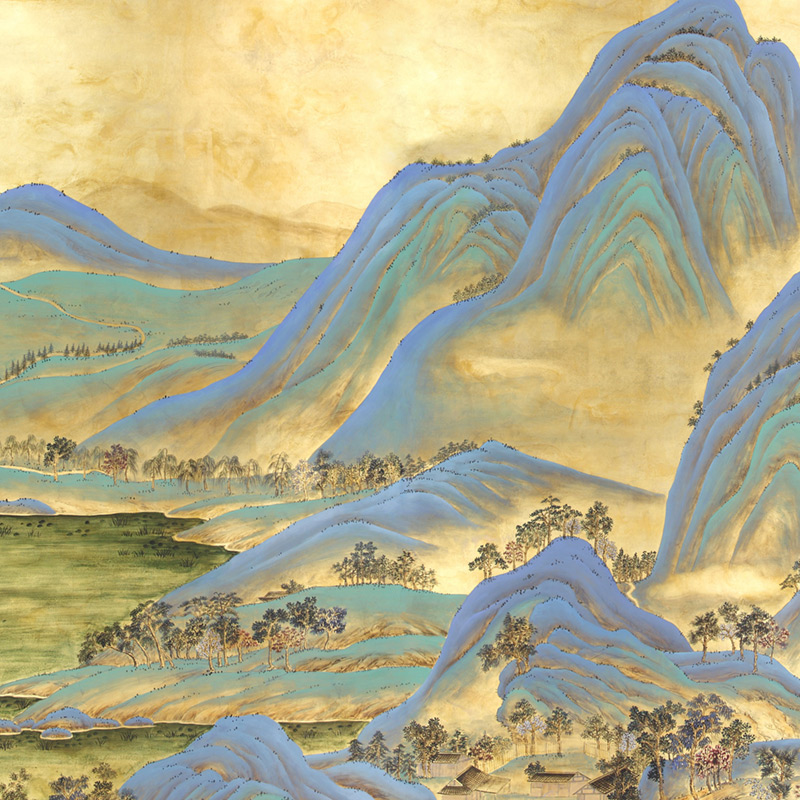 Обои ручная роспись A Thousand Li of Rivers and Mountains Original colourway on Deep Rich Gold gilded paper with gold pearlescent antiquing Обои ручная роспись A Thousand Li of Rivers and Mountains Original colourway on Deep Rich Gold gilded paper with gold pearlescent antiquing во Владивостоке | Loft Concept