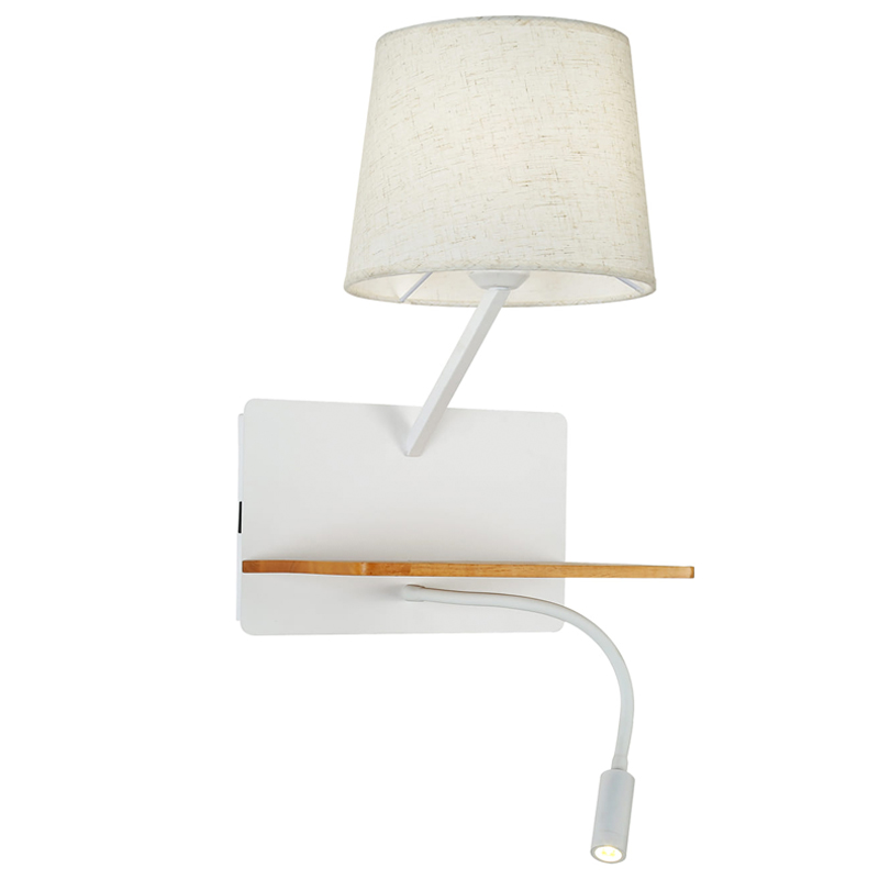 Бра с абажуром и гибким спотом Trumpet Wall White USB Белый Коричневый во Владивостоке | Loft Concept 