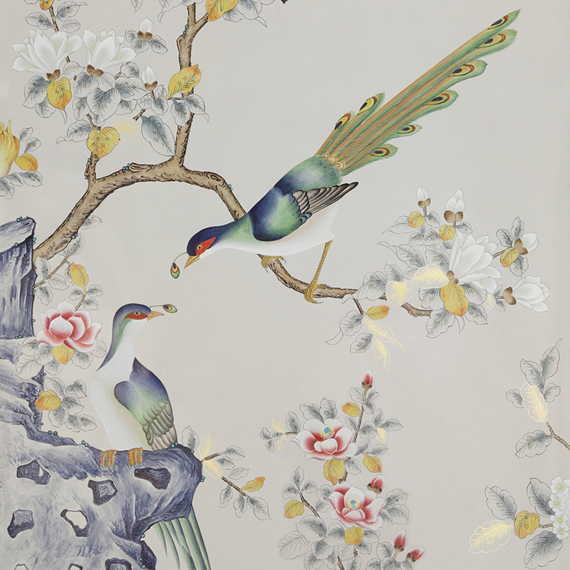 Обои ручная роспись Japanese Garden Colourway SC-252 on grey dyed paper Обои ручная роспись Japanese Garden Colourway SC-252 on grey dyed paper во Владивостоке | Loft Concept