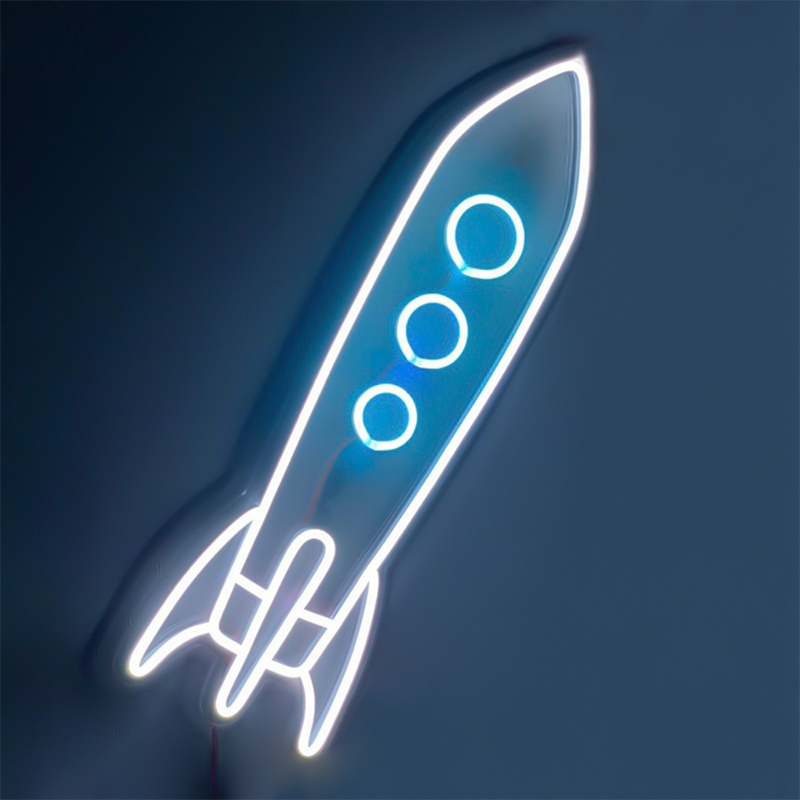 Неоновая настенная лампа Rocket Neon Wall Lamp Белый Голубой Неоновая настенная лампа Rocket Neon Wall Lamp Белый Голубой во Владивостоке | Loft Concept