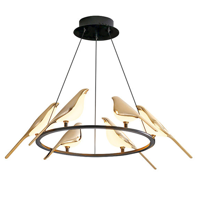 Люстра с золотыми птичками круглая NOMI Chandelier Six birds Round Глянцевое золото Черный Люстра с золотыми птичками круглая NOMI Chandelier Six birds Round Глянцевое золото Черный во Владивостоке | Loft Concept